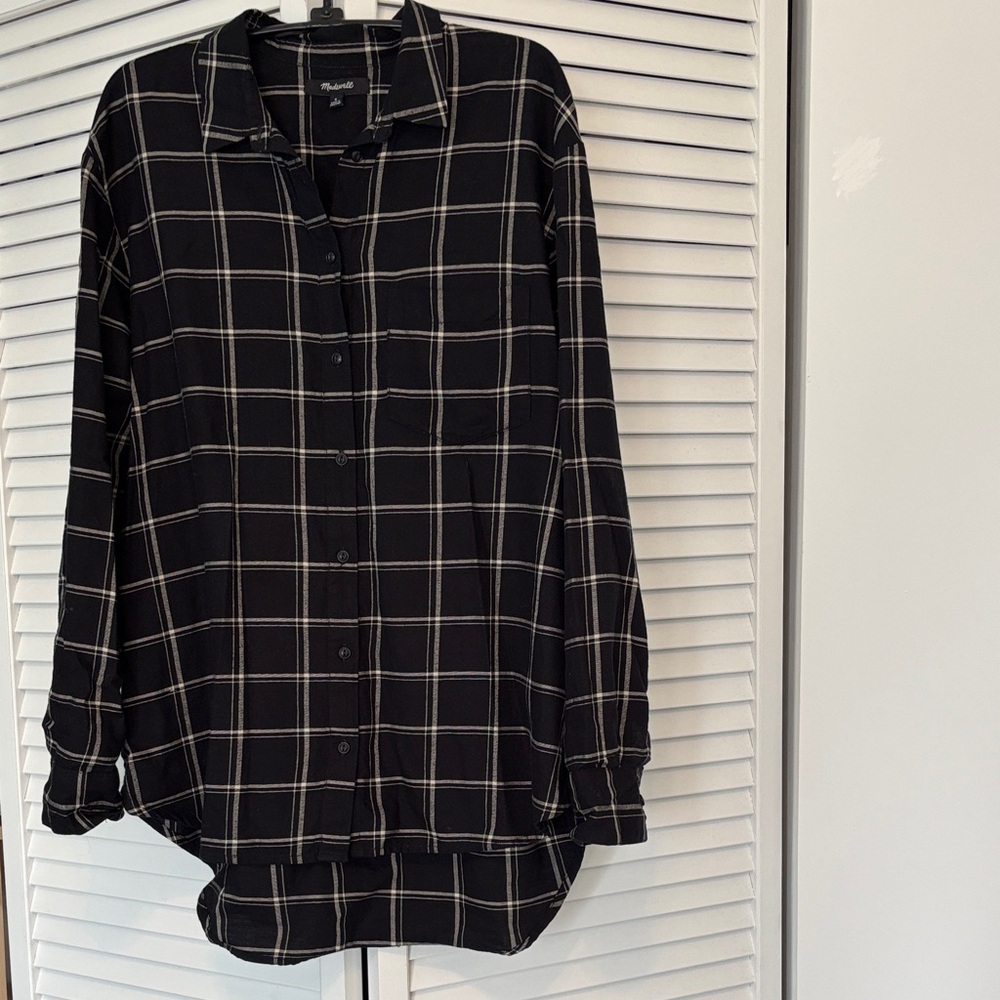 Madewell Black and White Plaid Shirt size Small